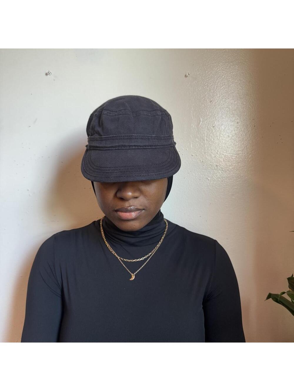 Y2K Faded Black Distressed Military Cadet Cap